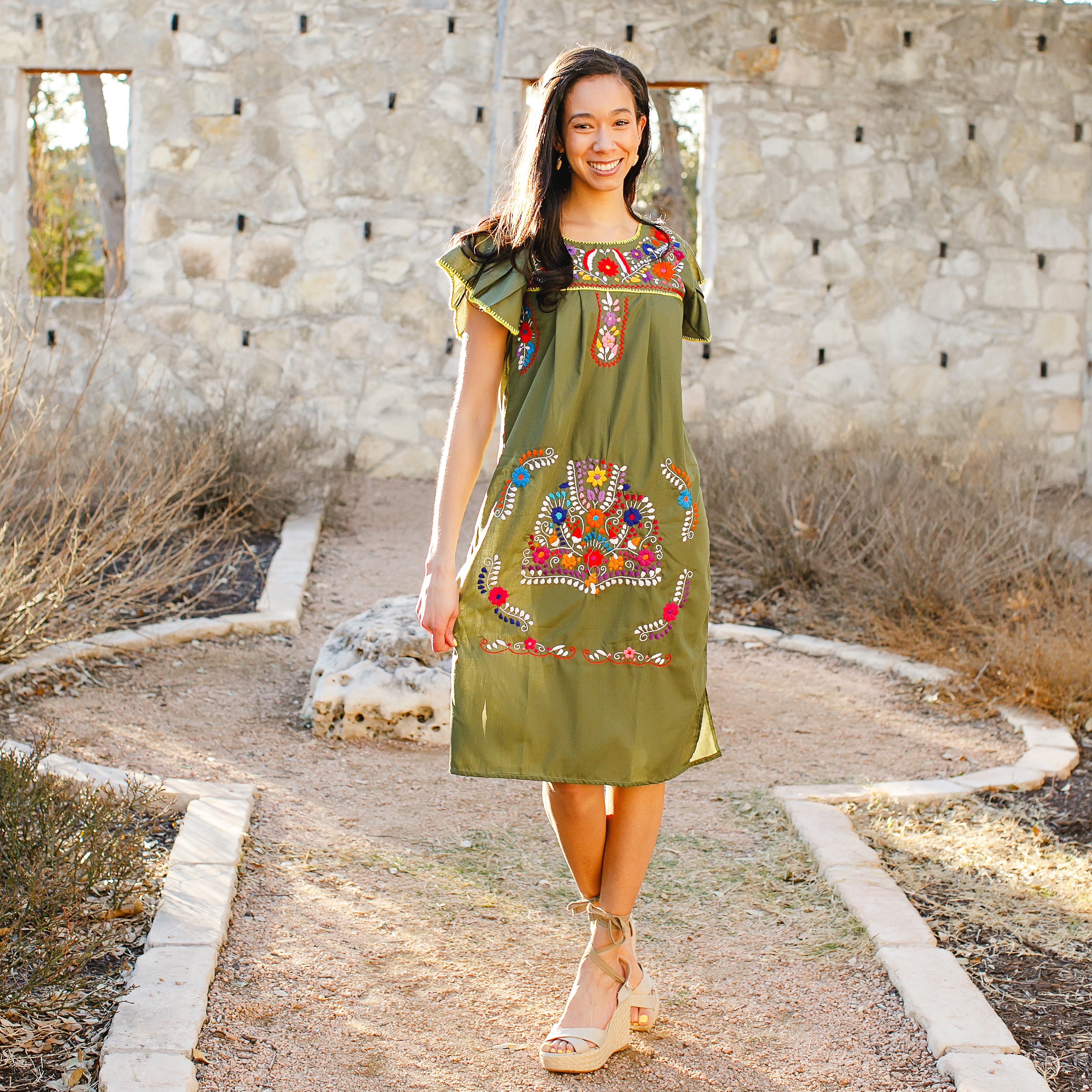 Mexican Hand Embroidered Dress, Boho ...